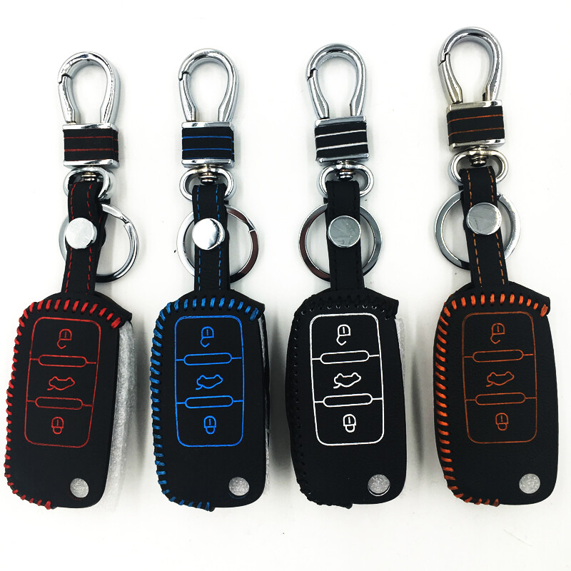 銀宏 大眾新朗逸鑰匙包速騰邁騰途觀帕薩特新寶來(lái)polo夏朗汽車專用遙控鑰匙套大眾鑰匙扣 A款折疊款-黑線